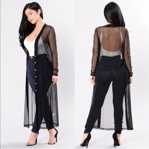 BLACK SHEER DUSTER!! FASHION NOVA